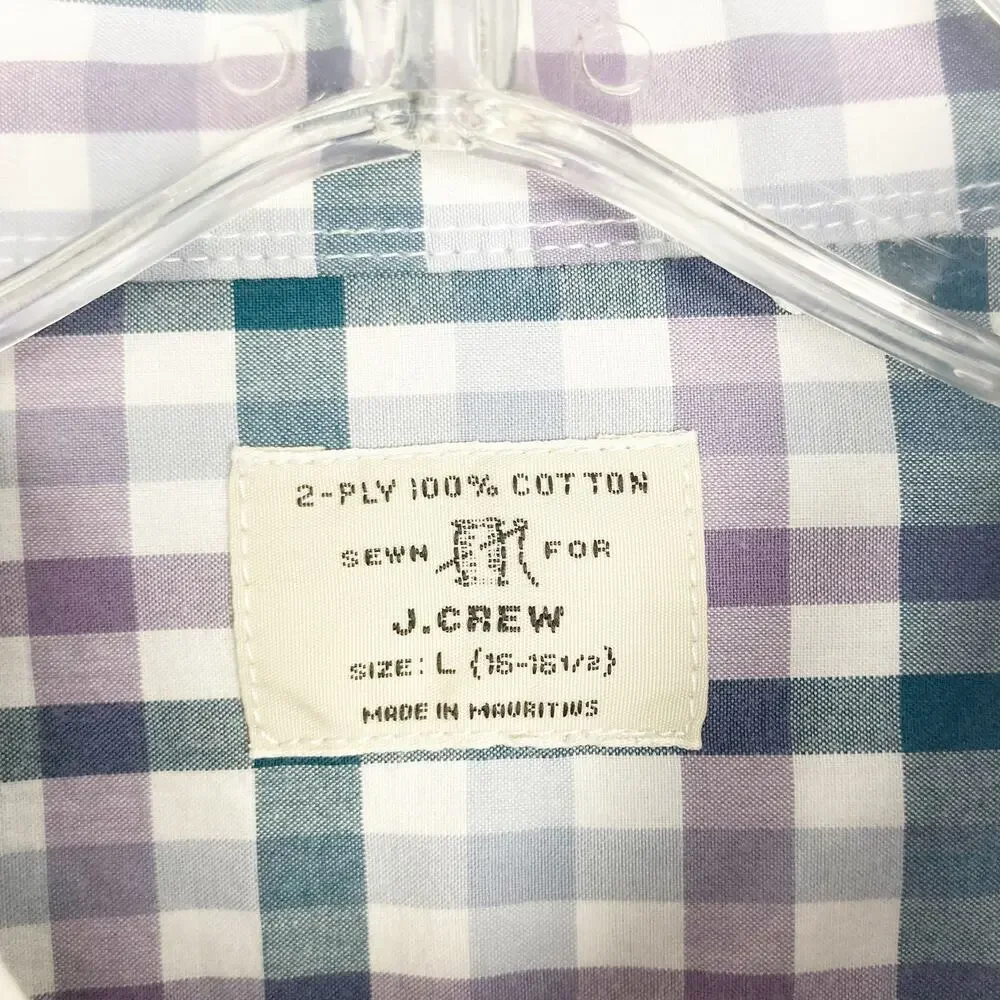 J. Crew White Purple Gray Plaid Long Sleeve Button Down Sz L